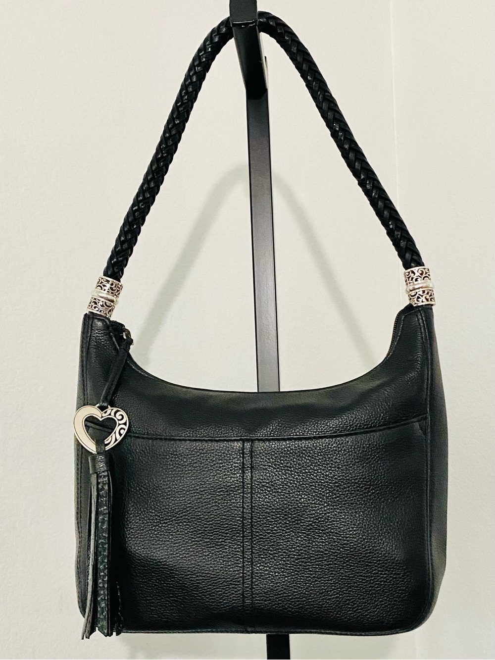 Brighton Barbados Black Leather Hobo Shoulder Bag Braided Strap Like New - Picture 4 of 16